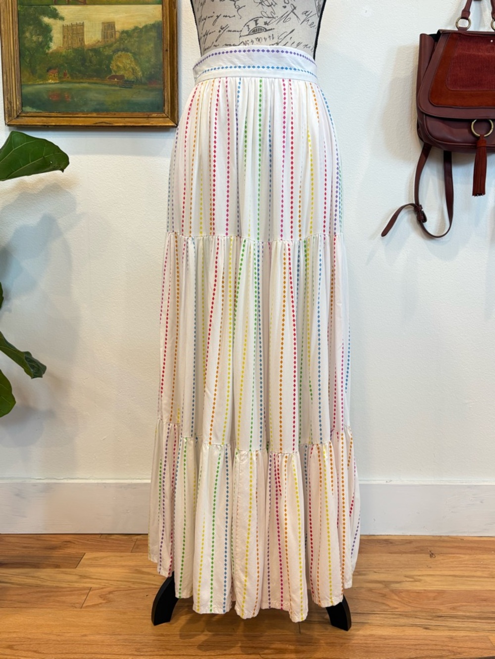 The Kemist Rainbow Stripe Tiered Maxi Skirt | Pockets